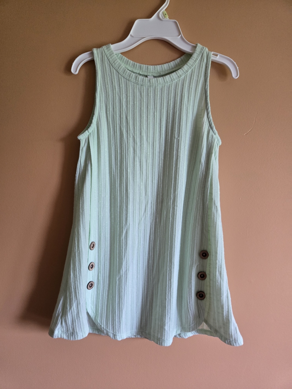NY Collection Sleeveless Mint Ribbed A-Line Tunic with Button Detail PTP=15"